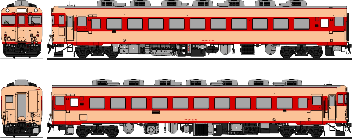 キハ28 346 キハ28 2346 Jr西日本で廃車後いすみ鉄道へ譲渡され 18年現在でも営業運転に使用される最後のキハ58系 1964年4月15日帝国車両製の8次車で 昭和38年度第3次債務で米子機関区に新製配置された 同一ロット344 348のうち 344